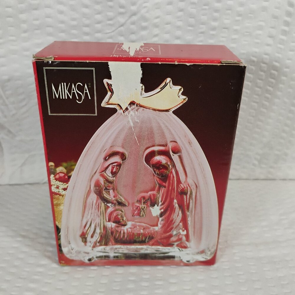 Mikasa brand crystal Golden Stars Nativity Scene in original box circa 1990s
